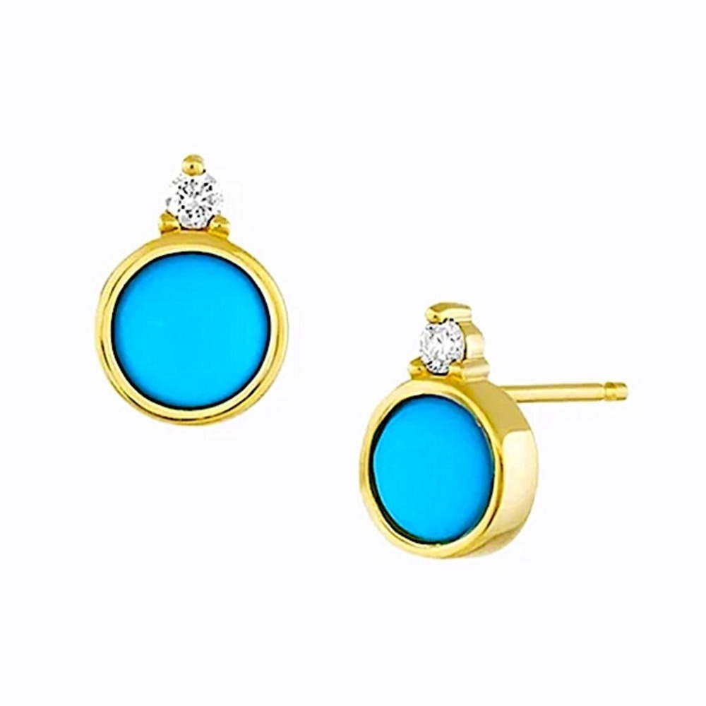 Gold Turquoise Stud Earrings - Picture 2 of 4